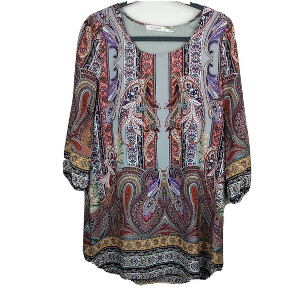 Blu Pepper Women's Tunic Dress Multi Color Long Sleeve Size Medium Boho Dress - Picture 1 of 8